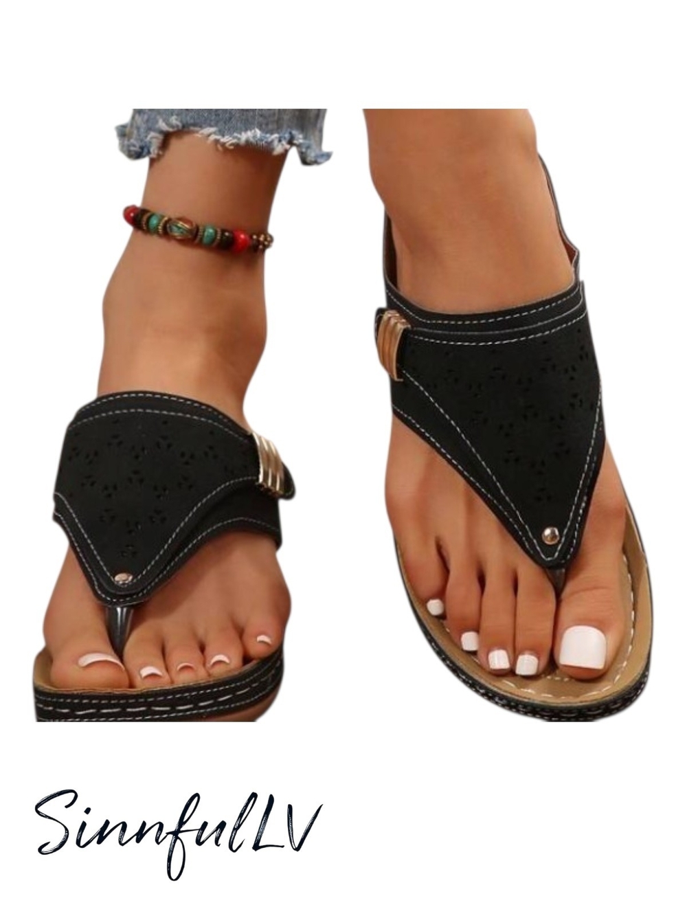 Black Women's Comfort Thong Sandals
